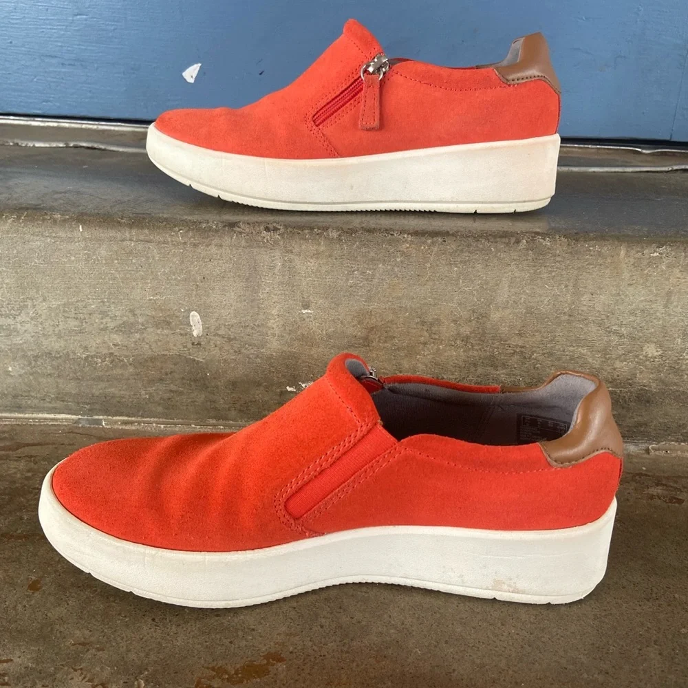 Clarks Layton Step Orange Suede Platform Shoes - Picture 3 of 7